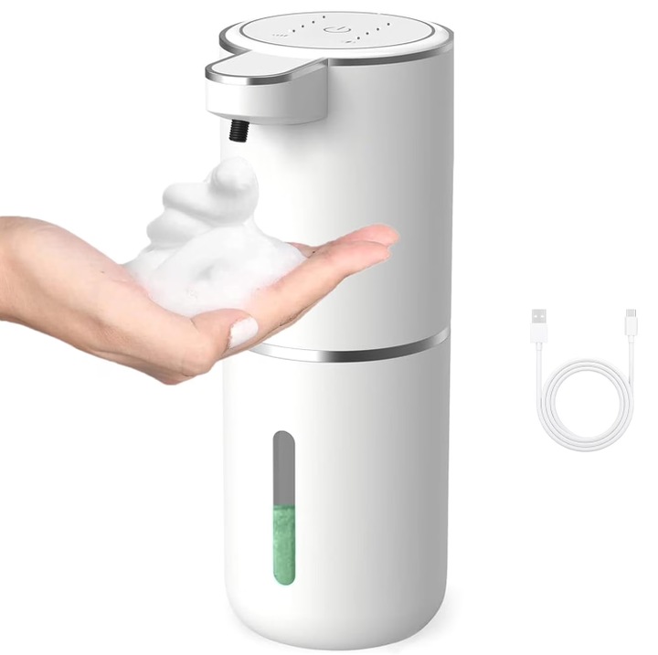Dispenser automat de sapun, 380ml, reincarcabil USB, montabil pe perete, cu volum ajustabil, pentru baie si bucatarie