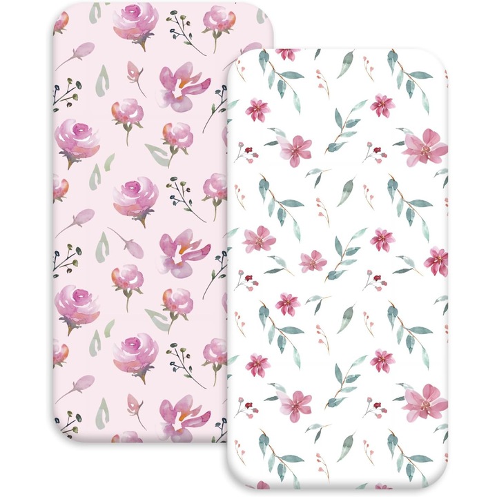 Set lenjerii patut pentru bebelusi, 80x40cm, modele florale, unisex