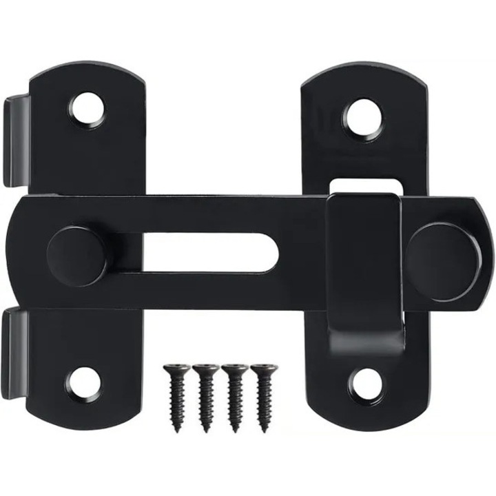 Set de 6 incuietori din otel inoxidabil pentru usi glisante, cu bolt principal si lacat negru de 4 inch, pentru usi din lemn