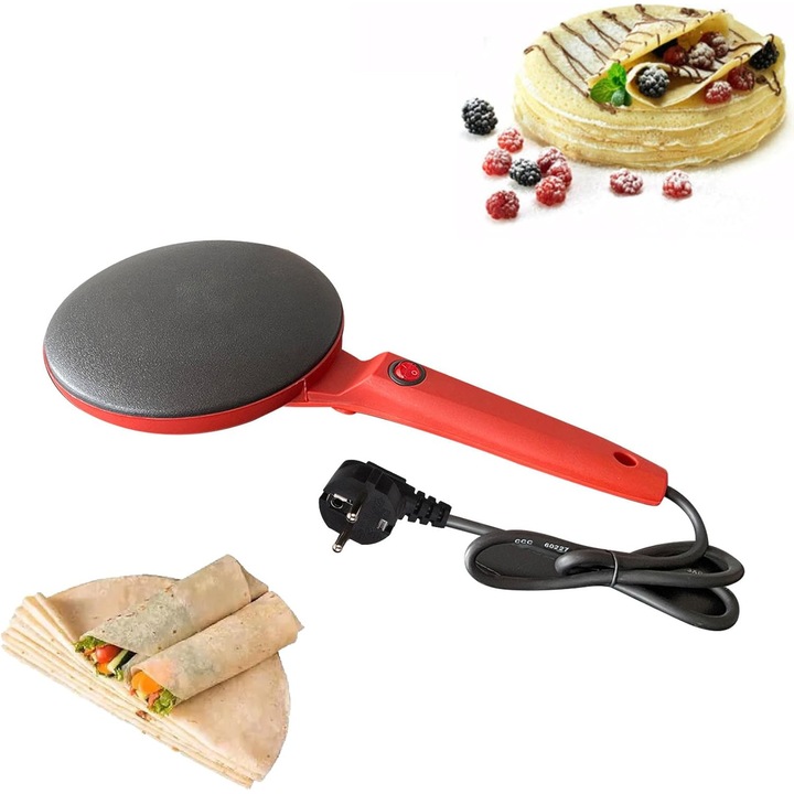 Aparat de preparat clatite electric, rosu, dimensiuni compacte