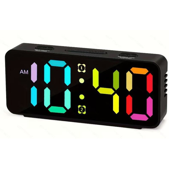 Ceas alarma digitala, 15 culori RGB, functie snooze, negru