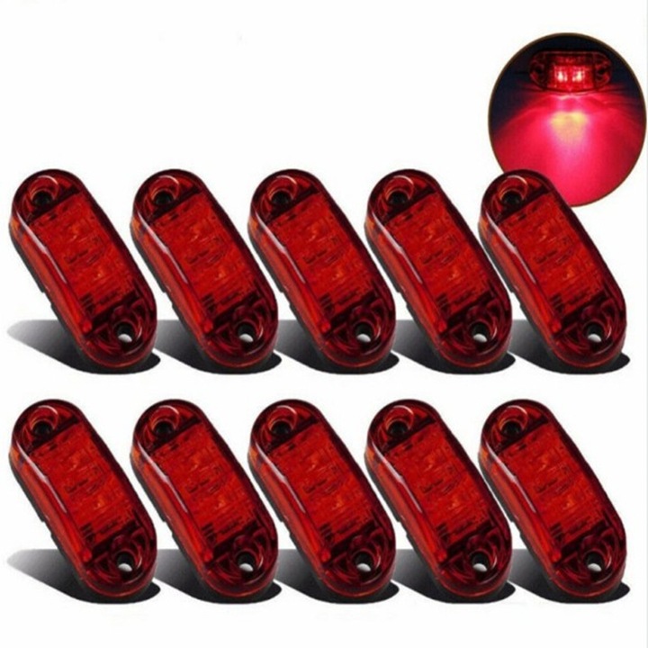 Set de 10 lumini LED rosii, forma ovala, 10V-30V, 2.5 inch, pentru camioane