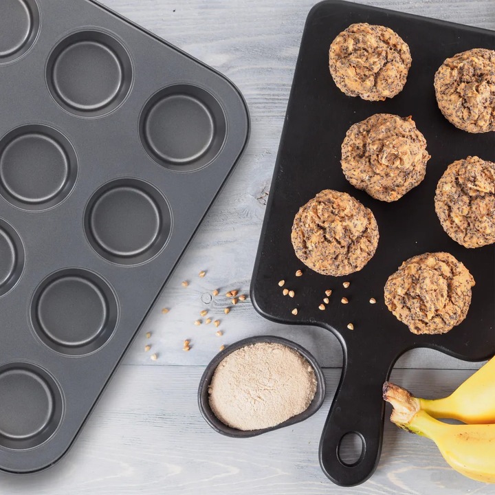 Süteményforma készlet, 12 üreges, újrafelhasználható, tapadásmentes, 24 cupcake, többszínű