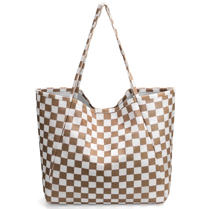 Geanta tote din corduroy, extra-large, captusita, multicolor, 12.5x6x18.5 inch