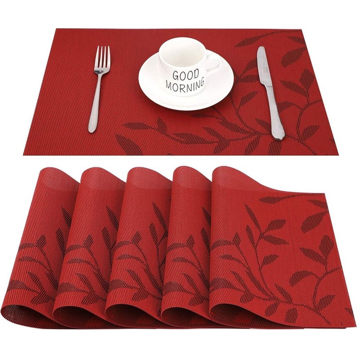 Set 6 servetele masa lavabile antiderapante rosu 30x45cm