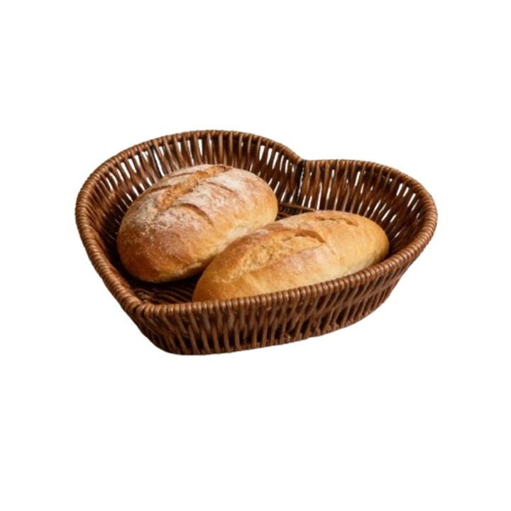 Set 2 cosuri de servire, forma inima, rattan plastic, mic, multicolor