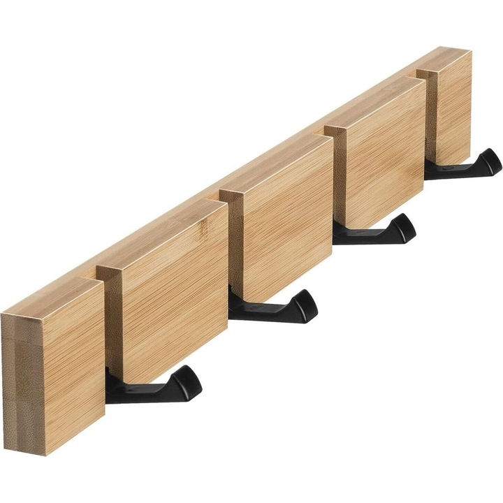 Cuiere din bambus natural, set cu 4 carlige pliabile, capacitate maxima 8 kg, multicolor