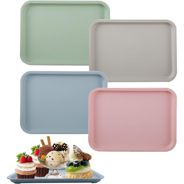 Set de 4 tavi rectangulare, reutilizabile, non-slip, 24.5x17.5cm, culori variate