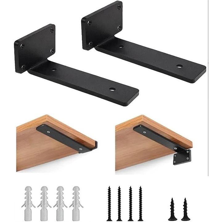 Set de 4 suporturi pentru rafturi suspendate, suporturi de perete triunghiulare, rezistente, 15cm