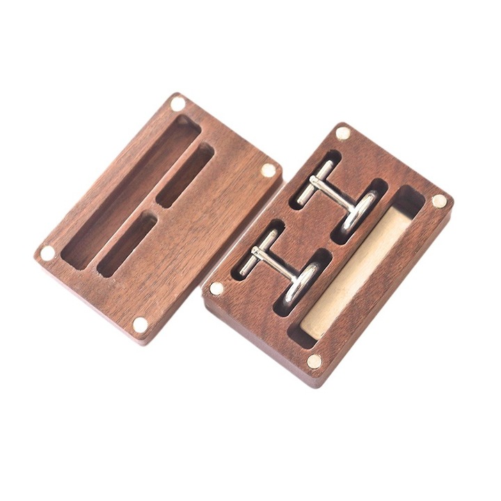 Butoni camasa din lemn de nuc negru cu clips pentru cravata, set, 20x40mm