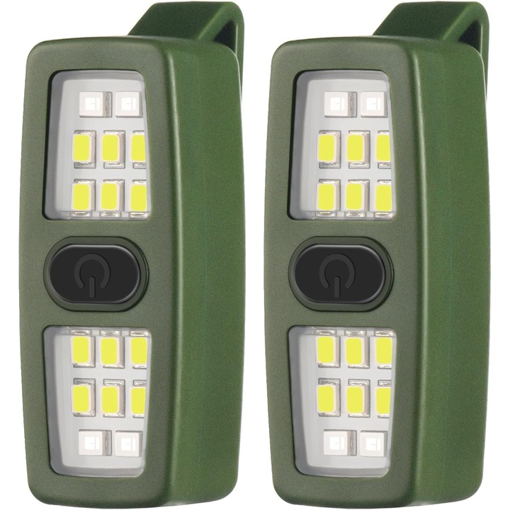 Set de 2 lanterne miniaturale reincarcabile, lumina de alergare clip-on, accesoriu unisex pentru alergare, impermeabil, verde
