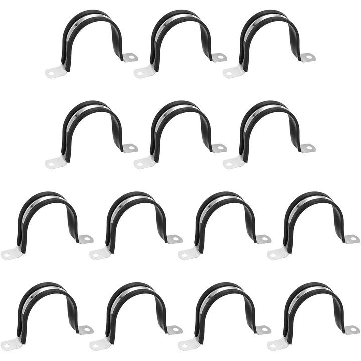 Set de 15 cleme pentru furtunuri 63mm, din otel inoxidabil 304, design U, negru