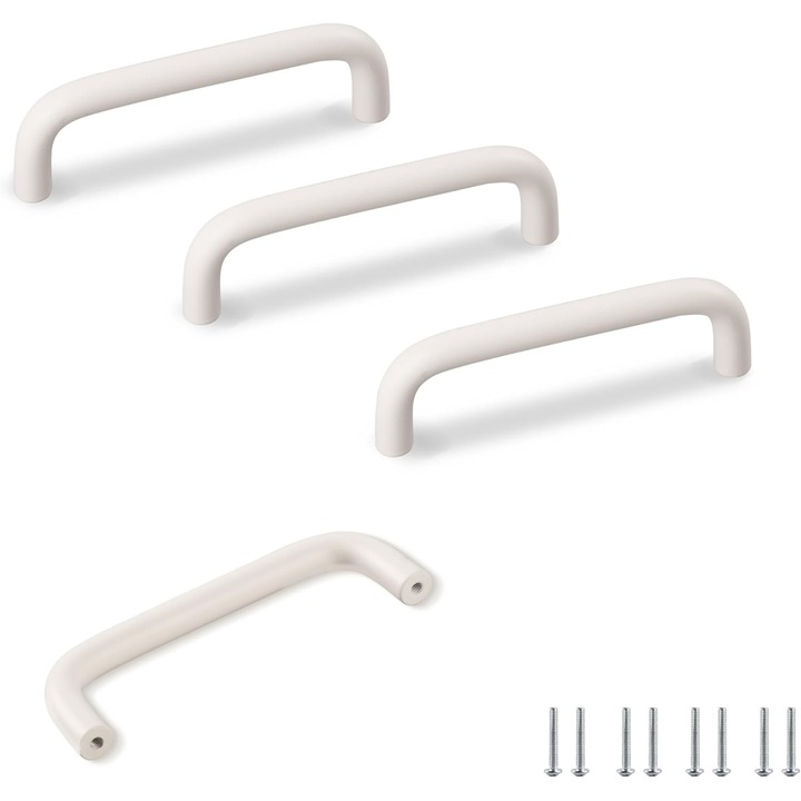 Set de 4 manere albe pentru mobila, feronerie, design minimalist, 96mm distanta gauri