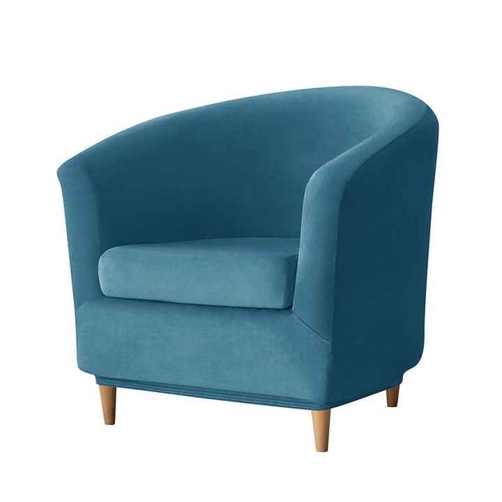 Husa pentru scaun rotund, elastica, protectie completa, albastra, set