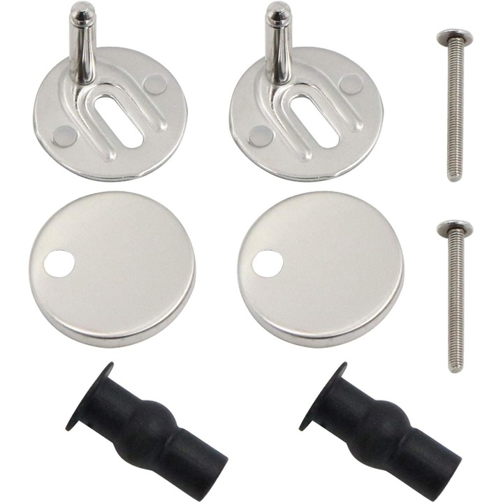 Set suporturi pentru capac de toaleta, 30x45mm, cu suruburi de 47mm, baza din cauciuc de 40mm, inox