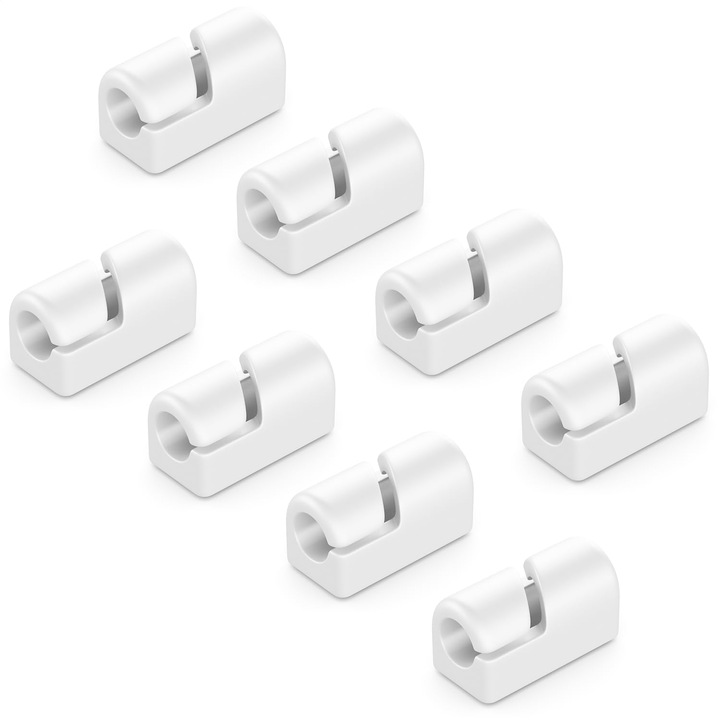 Set 8 cleme cablu silicon alb autoadezive 4x1cm