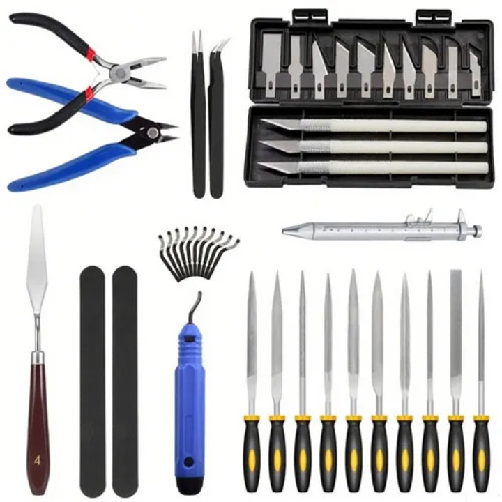 Set unelte pentru imprimare 3D, 10 unelte de debavurare, 3D model, otel inoxidabil, diverse dimensiuni