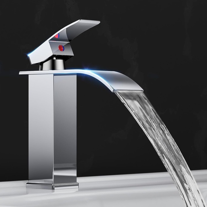 Baterie sanitara, mixer pentru chiuveta cu apa cazatoare, finisaj cromat, optiuni apa calda si rece, set cu furtun de 60cm