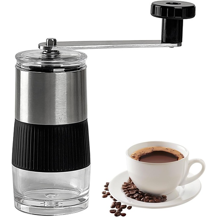 Rasnita manuala cu moara ceramica ajustabila, detasabila, cu recipient pentru pudra, pentru acasa si calatorii