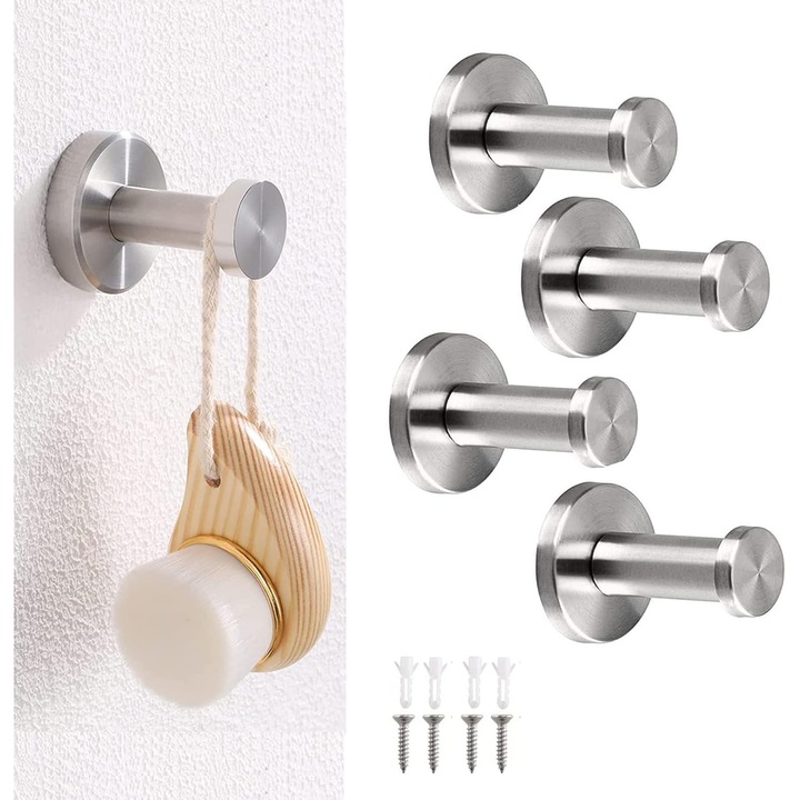 Suport prosoape 5cm, fixare cu 4 suruburi, suport rotund montat pe perete, otel inoxidabil cu finisaj periat, rezistent si durabil, pentru baie, dormitor, bucatarie.