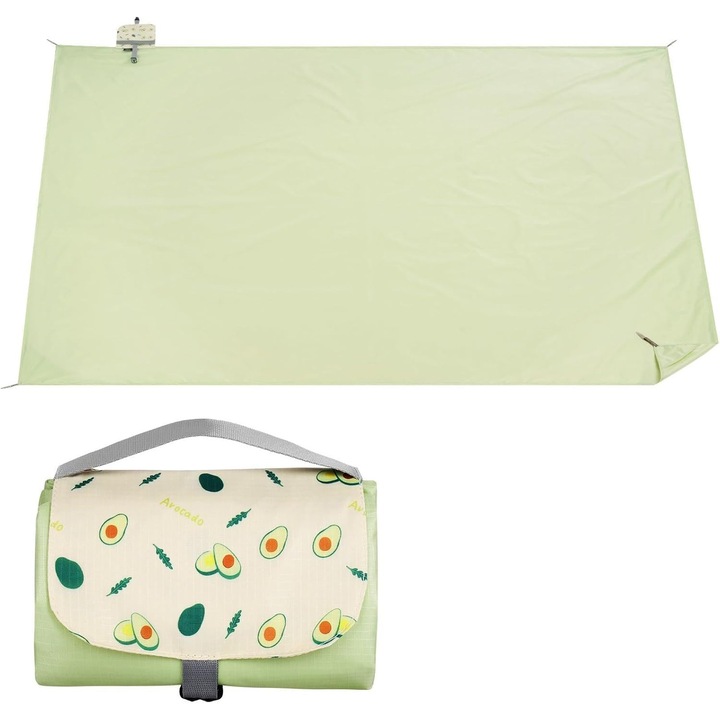 Saltea picnic, 150x210cm, impermeabila, rezistenta la nisip, pliabila, verde avocado, set.