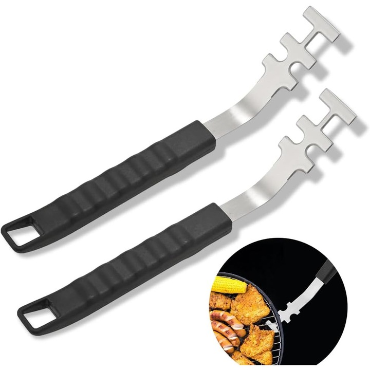 Manere de gratar din otel inoxidabil, anti-arsuri, ergonomic, 26cm, set ustensile gratar