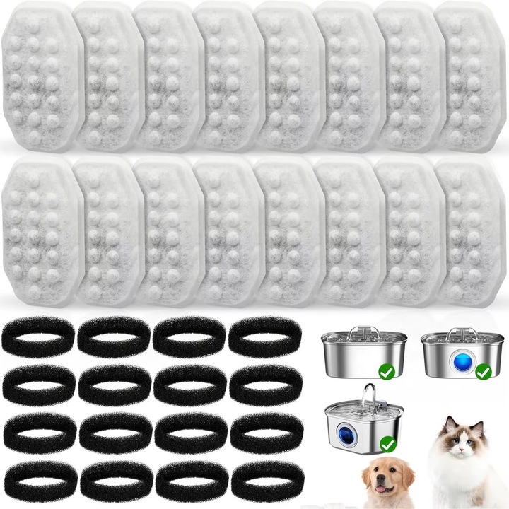 Cartuse de filtrare pentru fantanite de apa pentru animale, 16 bucati, carbon activ, ultra-silentioase