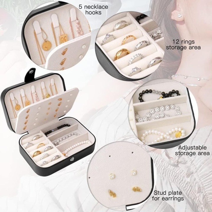 Cutie bijuterii, organizator de calatorie, design dublu, 16x11x5cm, multicolor