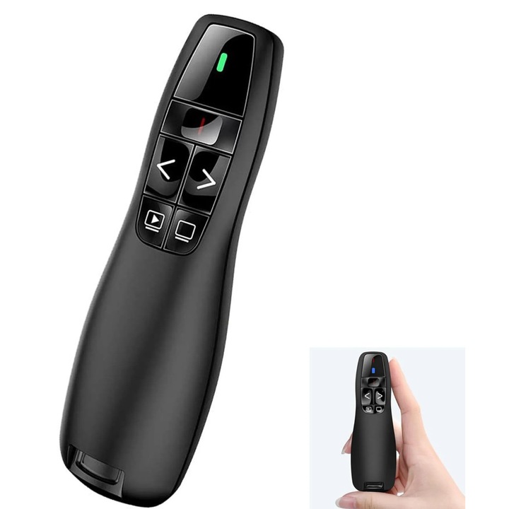 Ergonomikus vezeték nélküli prezentátor, 2.4G csatlakozás, 30m, könnyen használható kialakítás