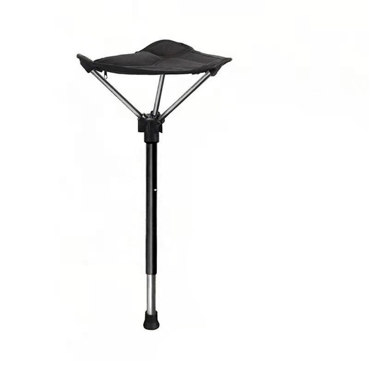 Scaun pliabil portabil, ajustabil pe un picior, pentru camping si pescuit, 150 kg, negru, compact