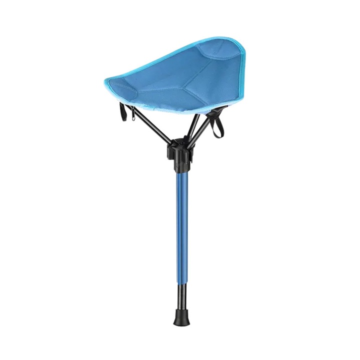 Scaun pliabil portabil, ajustabil pe un picior, pentru camping si pescuit, 150 kg, albastru, dimensiuni compacte