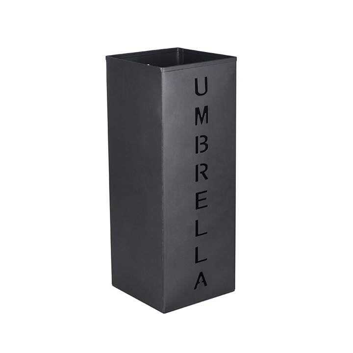 Suport umbrele metalic, negru, 16.5x16.5x42cm, pentru interior, utilizabil ca suport pentru umbrele si bastoane
