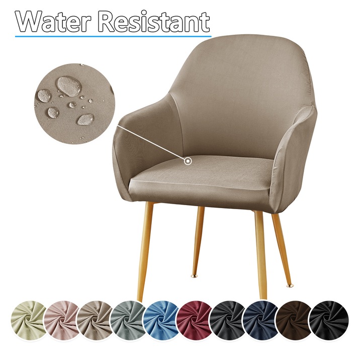 Husa scaun cu spatar curbat, bej deschis, din poliester, pentru scaune de dining cu brate, set reutilizabil