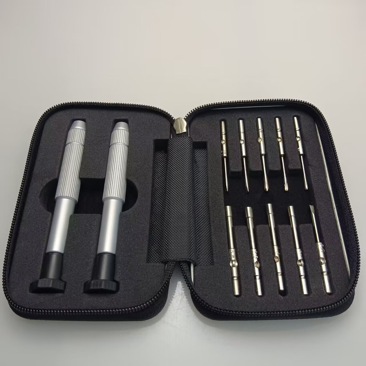 Set de surubelnite multifunctionale din aliaj de aluminiu, pentru ochelari si telefoane, portabil, cu design cu fermoar.