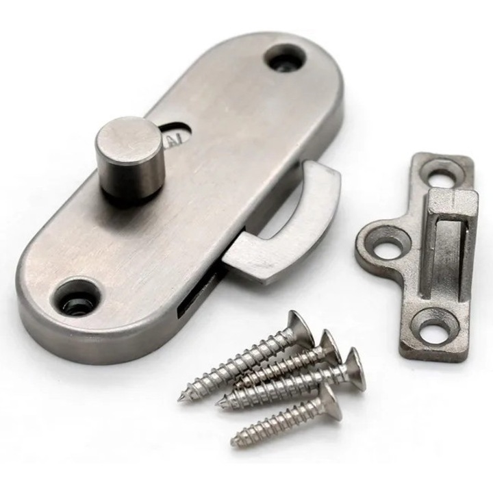 Broasca pentru usa glisanta 90 grade, cu inel de blocare si zavor (argintie), dimensiuni compacte, din otel inoxidabil