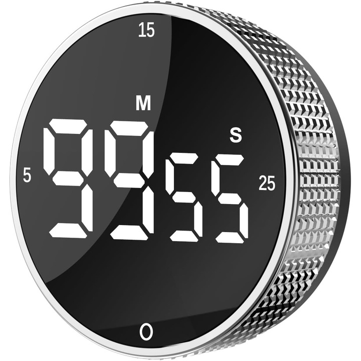 Timer digital de bucatarie, cu display LED mare, 3 timpi presetati, 3 niveluri de volum, set