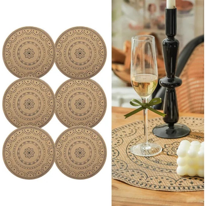 Set de 6 servete boho, PVC, lavabile, rezistent la caldura, 38cm