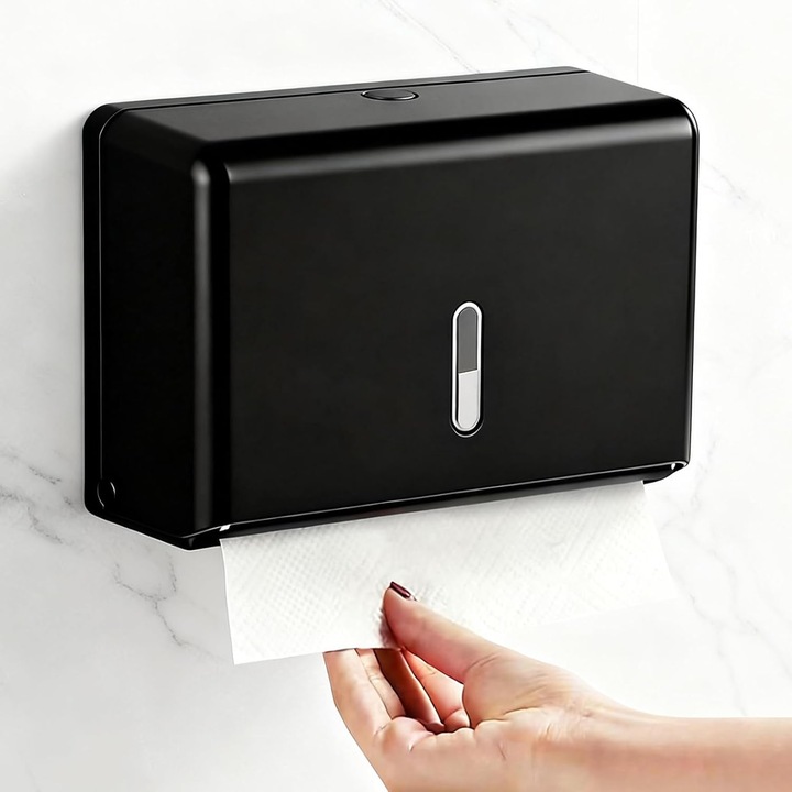 Suport servetele, 200 foi servetele Z, negru, instalare usoara, pentru bucatarie, baie, birou