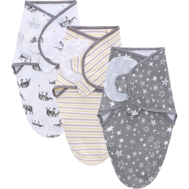 Paturici bebe set 3 bucati, 100% bumbac, pentru nou-nascuti si bebelusi 0-6 luni, 50x75cm si 60x75cm