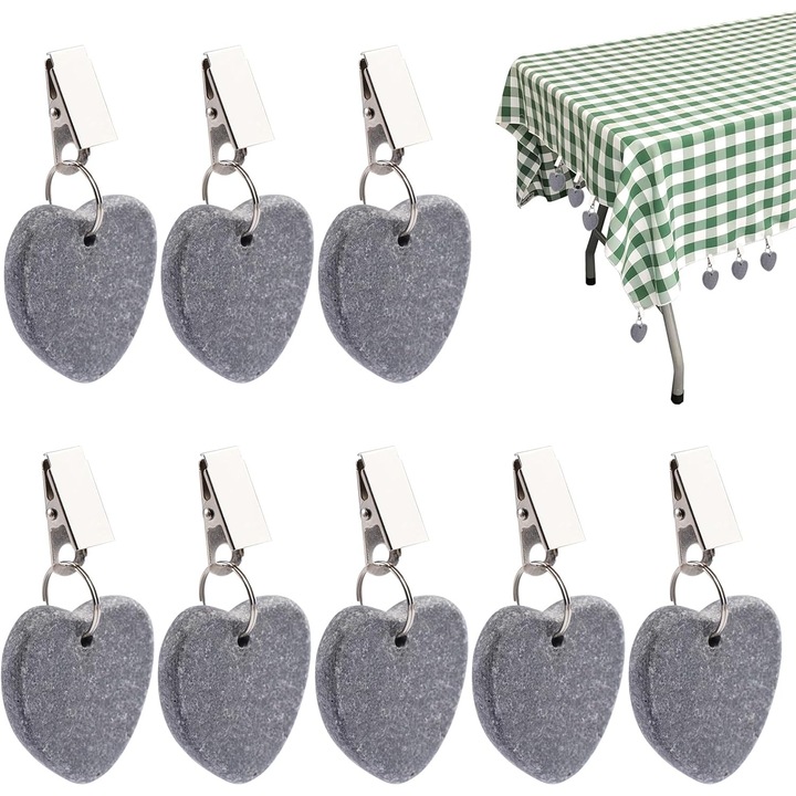 Asztalterítő súlyok, 8 darabos, csipeszekkel, 4×4×1 cm-es természetes kő asztalterítő súlyok, asztalterítő rögzítők, partikra, esküvőkre, kertekbe, piknikekre