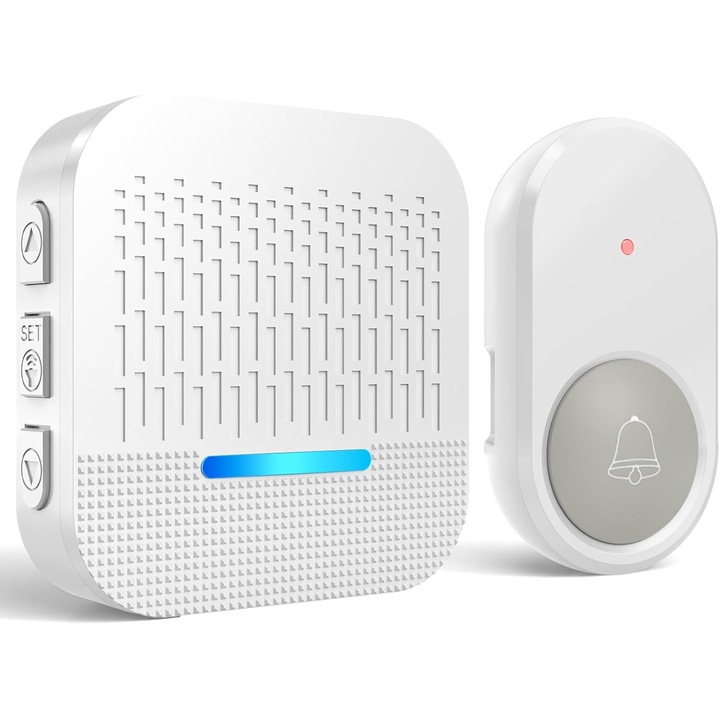 Sonerie electrica wireless, 400m raza de actiune, impermeabila, 55 tonuri de apel, indicator LED alb-albastru
