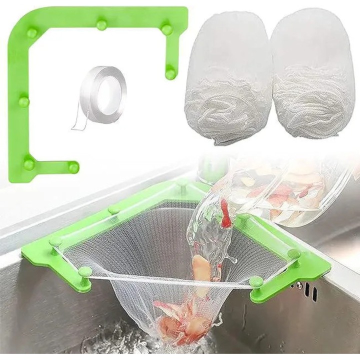 Racitor de chiuveta, suport cu design triunghiular, 100 pungi de filtrare, 1m banda nano, set