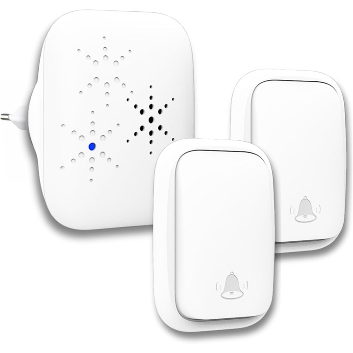 Set sonerie wireless, 2 receptoare + 1 transmitter, 150m, 38 tonuri, 4 niveluri volum, rezistent la intemperii