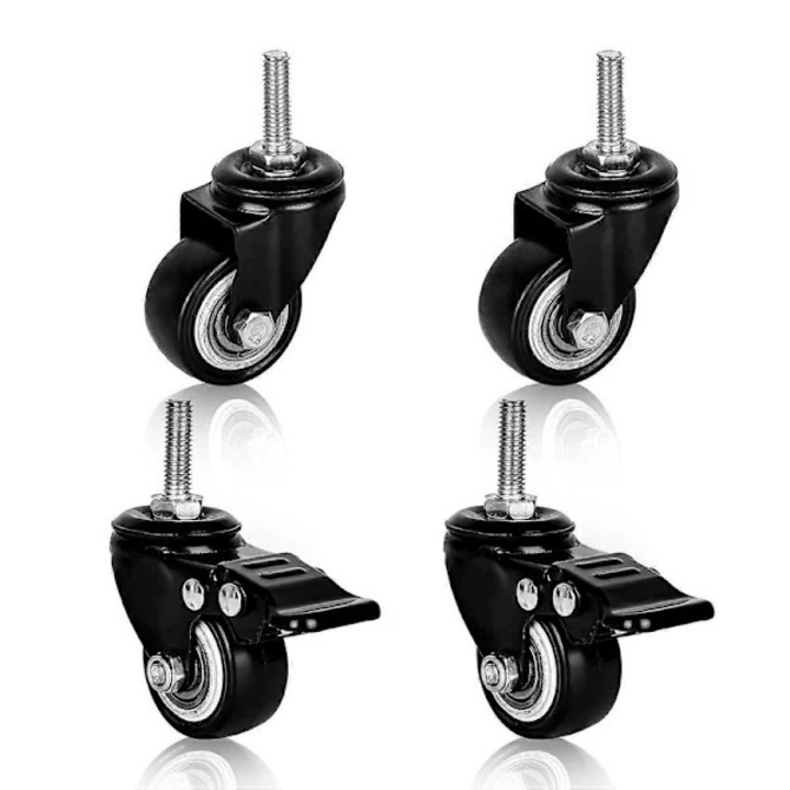 Set 4 roti pentru mobila, roti grele M8, 1.5 inch, silentioase, negre, utilizare interioara si exterioara