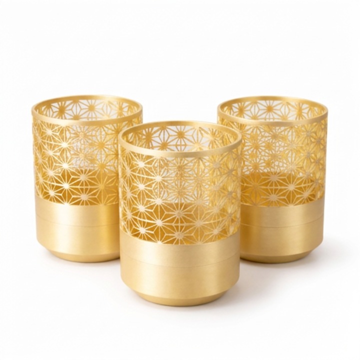 Set de 3 Lumanari Decorative LED Kumiko, champagne, 7.3x6cm