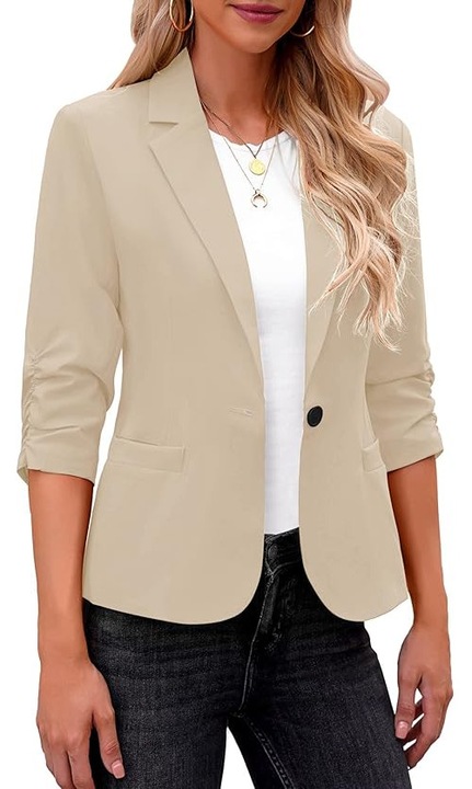 Sacou crem scurt, elegant cu maneci 3/4 si buzunare L