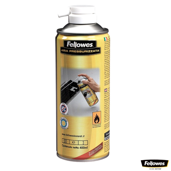 Spray de curatare cu aer comprimat 400 ml, Fellowes, pentru tastatura si echipamente IT, indeparteaza praful