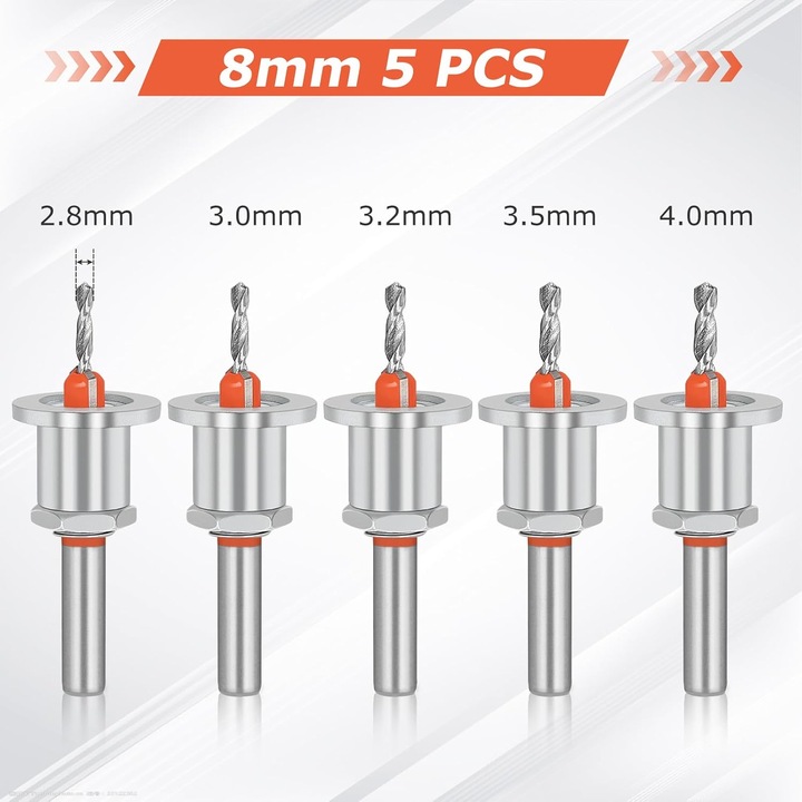 Set de burghie conice pentru lemn, 5 piese, 2.8-4.0mm, accesorii incluse