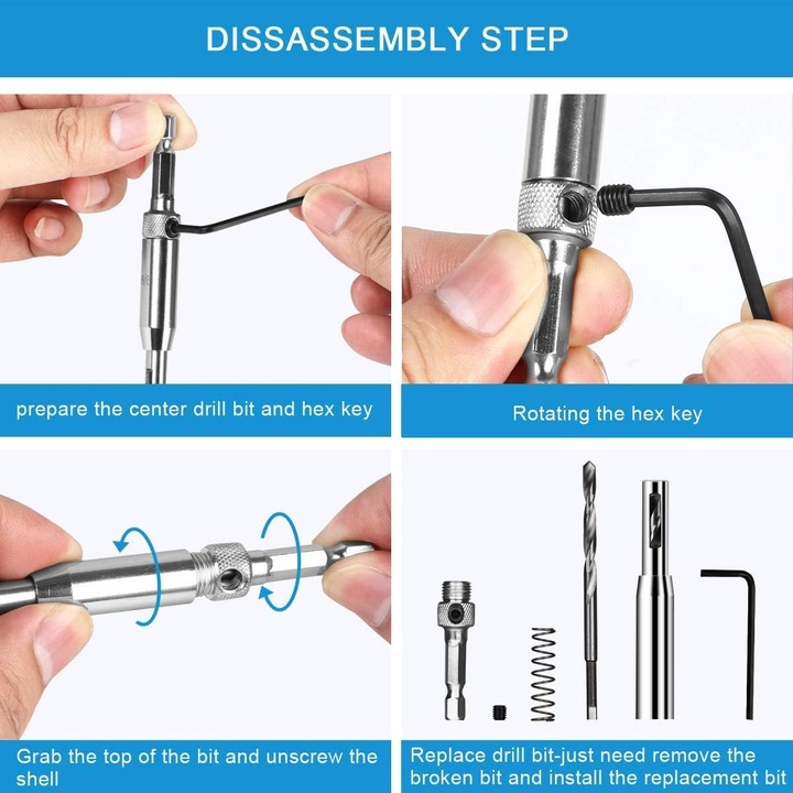 Set burghie auto-centrante pentru balamale, unelte de prelucrare a lemnului, multicolor, 5 piese