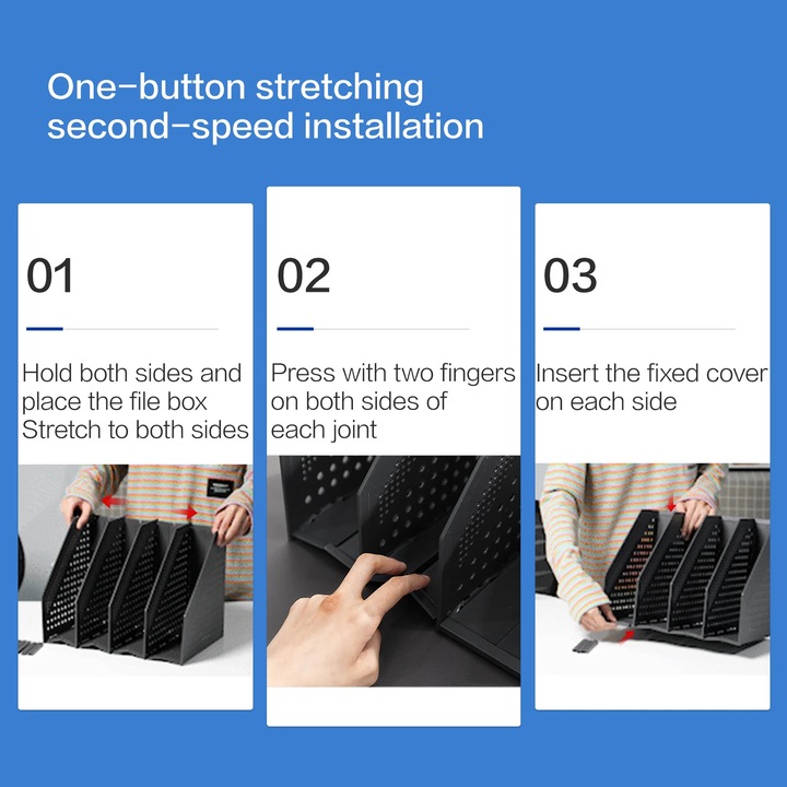Suport documente pliabil, 4 compartimente verticale, design elegant, negru